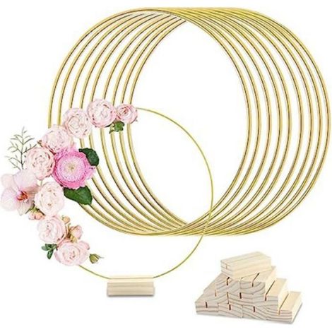 10Pcs Centre de Table Cerceau Floral en MéTal de 12 Pouces avec Support pour Table DéCorations de Table en Macramé Couronne DoréE (1/4)