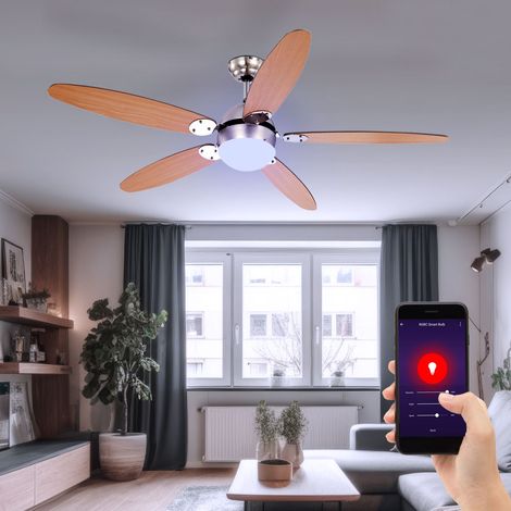 Etc-Shop – Ventilateur de plafond 132 cm – 3 vitesses – Interrupteur à tirette – Commande par application – 1x LED RGB 5W 470Lm blanc chaud/froid - DXH 132 X (1/5)