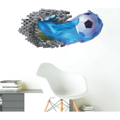 48x23cm Sticker Mural Enfant Football, Stickers Muraux 3D Football Cassé Mur De Football 3D 3d Sticker (1/5)