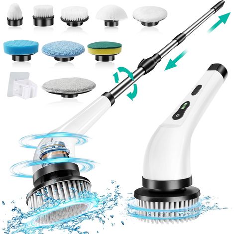Brosse Électrique Rotative - Nettoyage Puissant avec 9 Têtes Remplaçables, Poignée Réglable, Usage Salle de Bain, Cuisine, Voiture (1/5)