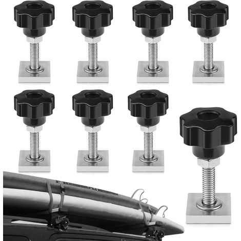 Adaptateur T-Track M6x35mm, 8PCS Vis Coulissantes en T avec Écrous Étoile m6 et Rondelle D'écrou, Track en T avec Écrous pour Adaptateur Vélo, Porte-Bagages de Toit (1/5)