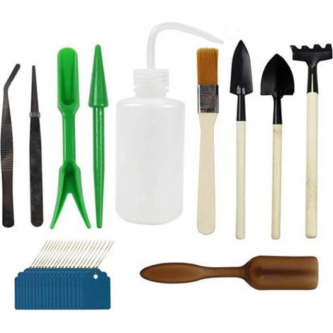 Ensemble 30 outils jardinage mini râteau pelle pince épiler brosse nettoyage 20 étiquettes (pour plantes succulentes)