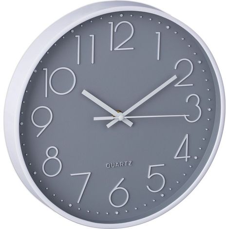 1 Horloge murale, diamètre 30 cm, plastique PP et verre, aiguilles blanches, chiffres arabes, pour cuisine ou salon (1/5)