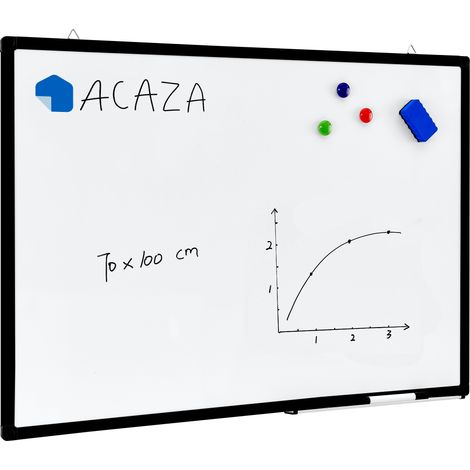 Tableau Blanc Mémo magnétique, Cadre en aluminium, avec 1 Marqueur et Porte-Marqueur, pour Ecole, Cuisine, Bureau - 70 x 100 cm, bordure noire (1/5)