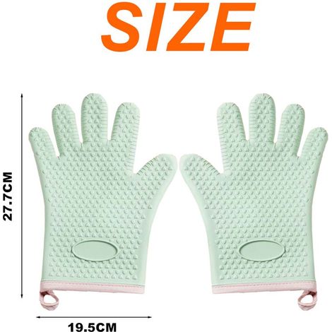 Ein Paar hitzebeständige Silikon-Küchen-/Backhandschuhe – Grillhandschuhe, Kochhandschuhe (hellgrün)