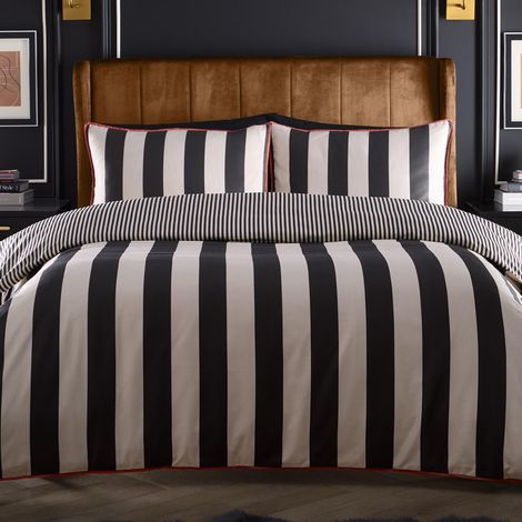 Festivo Circus Stripe Housse de Couette King Size 230 x 220 cm Doux 100% Satin de Coton 2 taies d'oreiller Noir et Blanc Parure de lit (1/5)