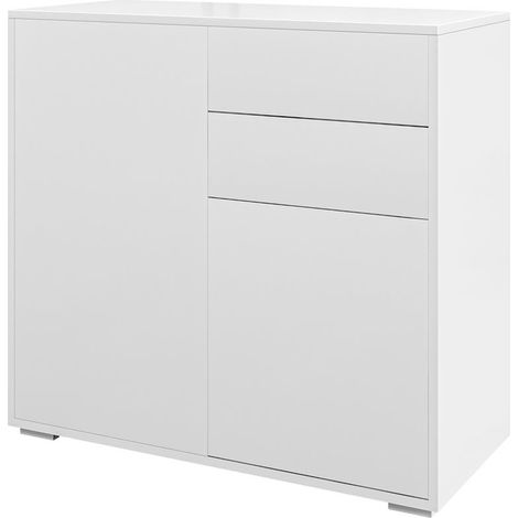 CREDENZA MODERNA CON 2 ARMADIETTI E 2 CASSETTI CON APERTURA A PRESSIONE. 79X36X74CM. BIANCO LUCIDO (1/5)