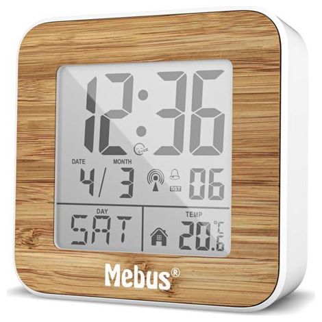 Mebus 27247 Weiß/Holzoptik Funkwecker digital (1/5)