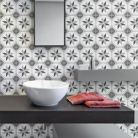 Sticker Mural Carrelage adhésif Cuisine Salle de Bain - 9 STICKERS CARREAUX DE CIMENT AZULEJOS NOHA - 9stickers15x15cm (1/5)