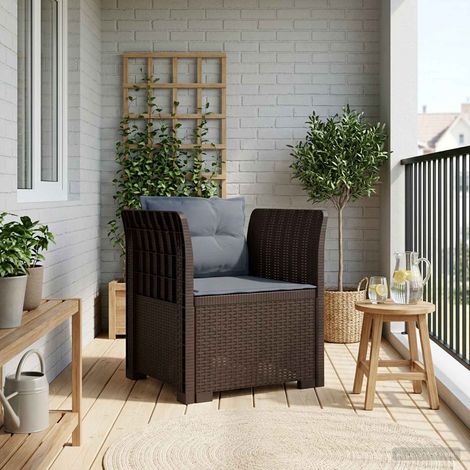 Fauteuil de Jardin 1 Place Aspect Rotin en Polypropylène avec Coussins Marron - PANGIVO (1/5)
