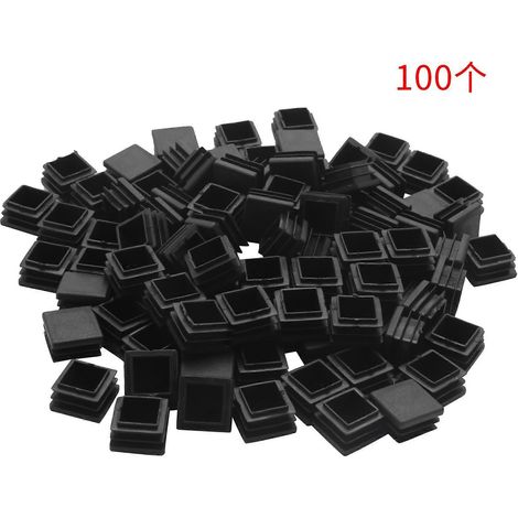 Lot de 100 bouchons d'extrémité carrés en plastique noir, 20 mm x 20 mm (1/4)