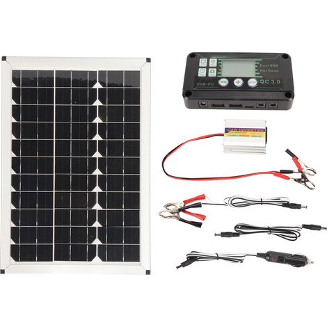 Kit panneau solaire 100W, onduleur 220W, contrôleur MPPT, double sortie USB, chargeur solaire pour voiture (1/5)