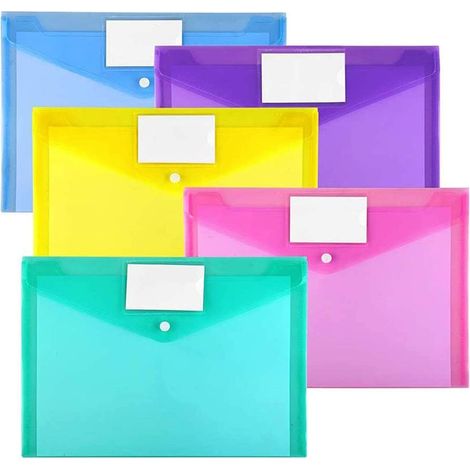 Pochette Plastique Transparente - Format A4 - Fermeture A Pression - Porte-Etiquette - Lot De 10 (1/5)