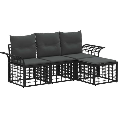Conjunto de sofás de exterior 4 pcs Negro y Gris oscuro vidaXL (1/5)