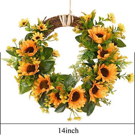 Fausse couronne tournesol décoration printemps été porte d'entrée ferme murale maison 30 cm (1/4)