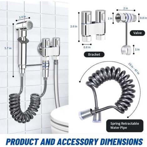 Kit Douchette Wc,Douchette Toilette,Noyau en Laiton,Avec Robinet D'Arret,Flexible,Support,Ensemble de Bidet de Salle de bain/Wc,pour L'hygiène Personnelle,les Toilettes Propres Chromé (1/5)