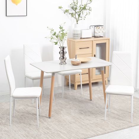 Lot de 4 chaises salle à manger simili cuir blanc pieds acier rembourrées (1/5)