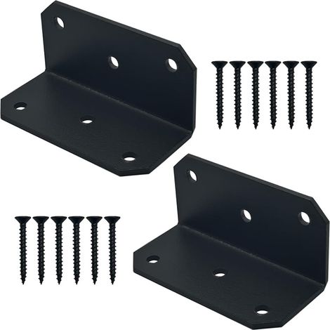 Ensemble de 2 goussets galvanisés en forme de L de taille moyenne, avec fixations de connexion et vis de support, noirs. (1/5)