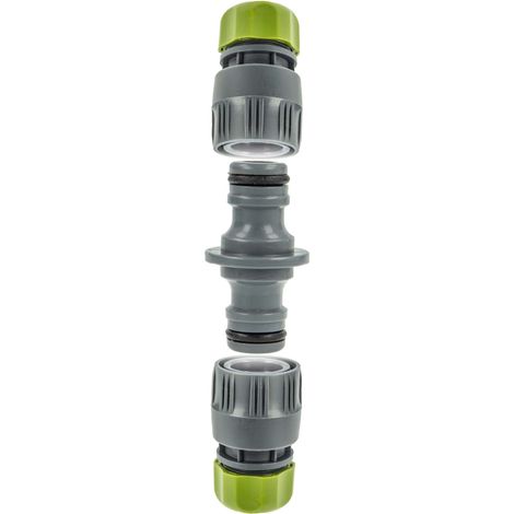 Hydro-Fit Schlauchverbinder-Set mit Wasserstopp, für Schlauch 1/2 Zoll (Ø 12 mm) PVC-U Grau/Grün (1/4)
