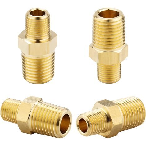 1/4 NPT x 1/8 NPT Solid Brass Male Hex Fittings, Solid Brass Pipe Adapter Fittings, Equal End Connectors, 4 Pieces (1/5)