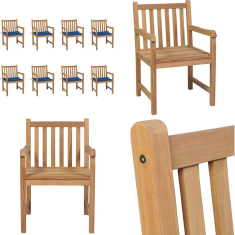 Chaises de jardin lot de 8 avec coussins bleu royal Bois teck - Chaise De Jardin - Mobilier De Jardin - Set De Chaises - Terrasse - Jardin - Home & Living (1/5)