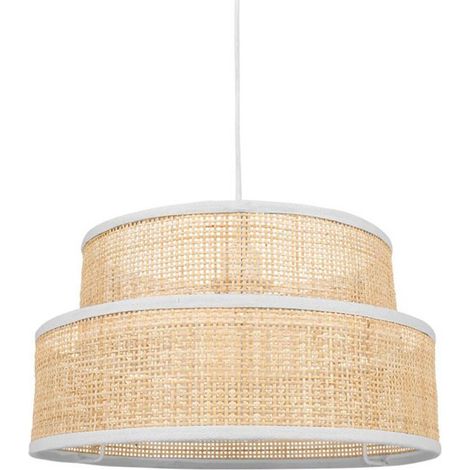 Suspension ronde cannage naturel blanche – 2 abat-jours – Douille E27 – Cordon 100 cm – D35 x H19 cm – Pour lumière chaude – Ostaria