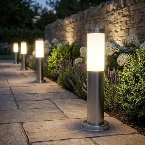 Außen Stehlampe Garten Sockelleuchte Balkon Standleuchte Edelstahl Stehleuchte, silber, 1x E27, DxH 7,6x45 cm, 4er Set (1/5)