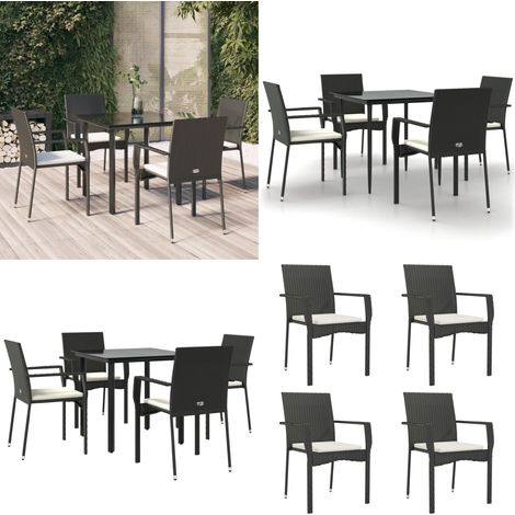 5-tlg. Garten-Essgruppe mit Kissen Schwarz Poly Rattan - Gartenessgruppe - Gartenmöbel (1/5)