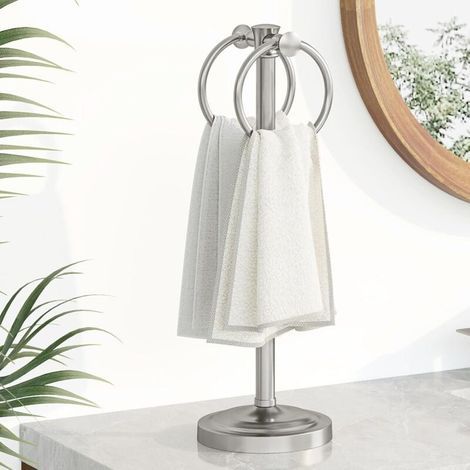Porte-serviettes vertical en nickel brossé de 43 cm, double anneau porte-serviettes, porte-serviettes sur pied, ensemble d'accessoires de salle de bain, meuble-lavabo et porte-serviettes de cuisine (1/5)
