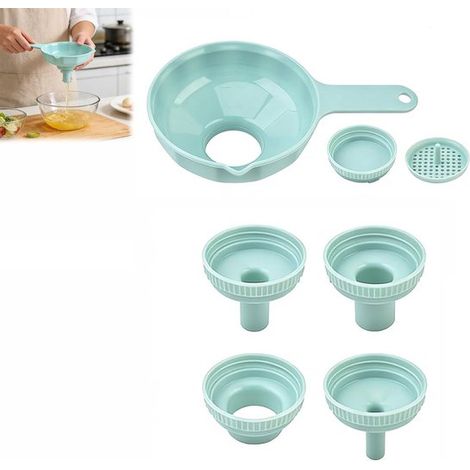 Entonnoir de cuisine multifonctionnel en plastique avec filtre, 7 pièces, 22 × 13,5 × 7,4 cm, pour liquides, épices, poudres, huiles. (1/5)