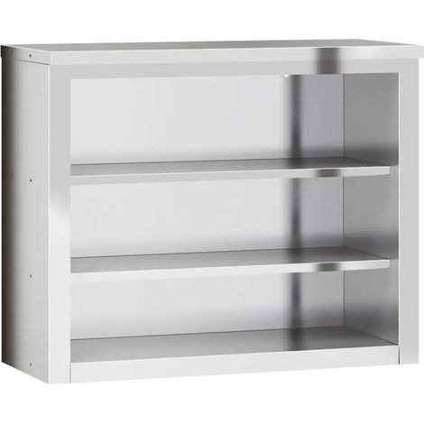 Mueble de cocina de pared plateado con 2 estantes diseño moderno 92 x 40 x 75 cm acero inoxidable 020047581 (1/5)