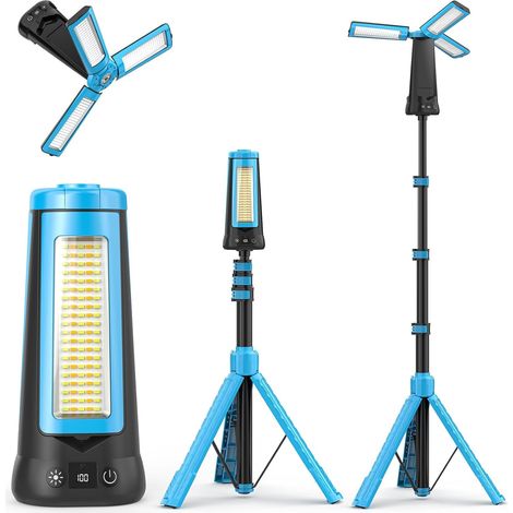 Projecteur de Chantier avec Trépied, 12000mAh Rechargeable Lampe de Camping LED à 3 Têtes, 5000LM 6500/4500/3500K Réglable (1/5)
