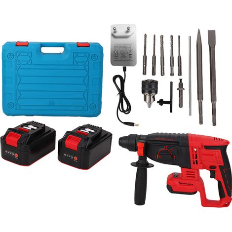 Perceuse à percussion rotative avec embrayage de sécurité, 2 batteries de 5,0 Ah, sans balais, sans fil, pour béton, 4 modes de vitesse variables, prise européenne. (1/2)