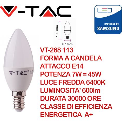 V-TAC PRO VT-268 Lampadina LED Chip Samsung E14 7W Candela Bianco freddo - 6400K