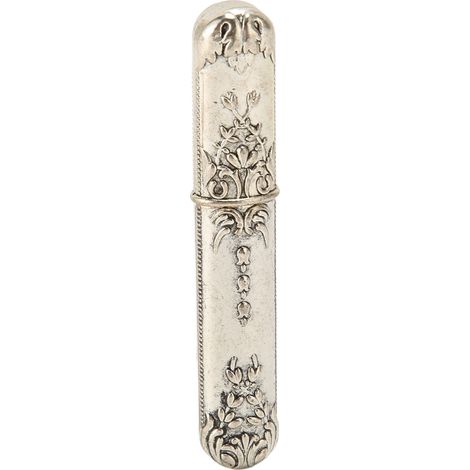 Étui aiguilles à coudre porte-aiguille broder métal portable vintage pour main, argent (1/5)