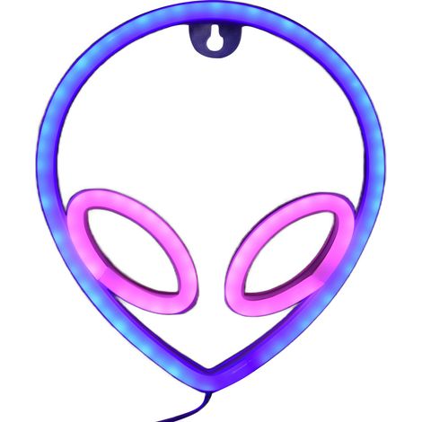 Alien néon décoratif lampe de nuit chambre enfant bar décoration USB pile alimentation (Œil rose visage bleu) (1/5)