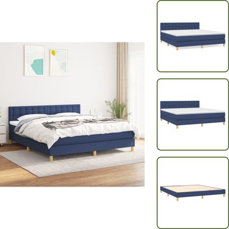 Sommier à lattes de lit avec matelas Bleu 160x200 cm Tissu - Lit Plateforme - Lit Double - Matelas À Ressorts Ensachés - Literie - Chambre À Coucher (1/5)