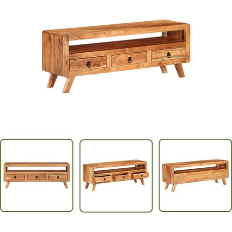 The Living Store Meuble TV 110x30x40 cm Bois d'acacia massif - Meubles Tv - Meuble Tv - Meuble En Bois - Meuble Acacia - Meuble Salle Séjour (1/5)