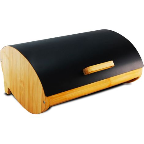 Boîte à pain en bambou et couvercle en métal noir 36x26.5x16cm (1/4)