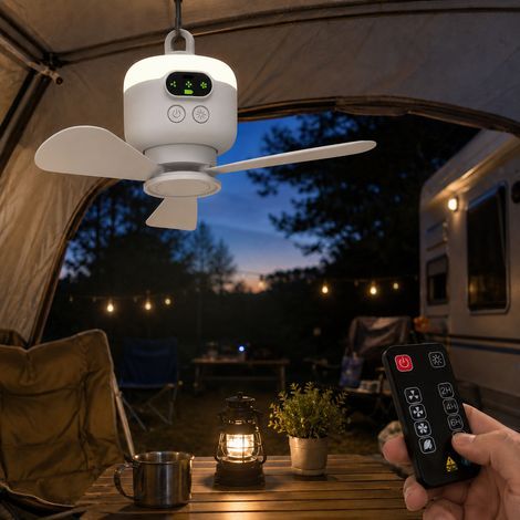 ROSNEK 840490001 Ventilateur de plafond portable avec lumière LED 27 cm, batterie 8000 mAh, gris (1/5)