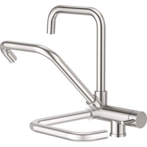 Robinet de Cuisine 3 Voies à Fenêtre Avant,Rabattable,Mitigeur 3 en 1 pour Filtre à Eau,Mitigeur Évier 2 Jets Rotation 360°,Acier Inox304 Brossé (1/5)