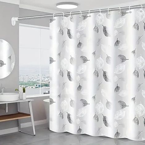 Rideau de douche 80x200 cm avec motif feuillage, gris, épais et (1/5)