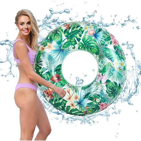 BelleRise - Bouée Piscine Adulte – Motif de feuilles,Anneau Robuste – Piscine, Plage & Lac-90 x 35cm (1/5)