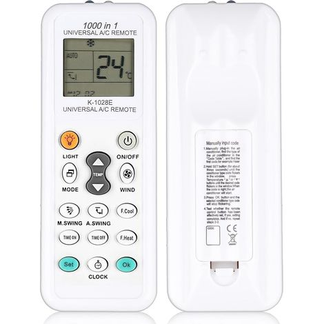 Control remoto universal K-1028E para aires acondicionados, 1000 en 1 con pantalla LCD y función de luz, compatible con LG, Samsung, Daikin, Fujitsu, Mitsubishi y más de 1000 marcas. (1/5)