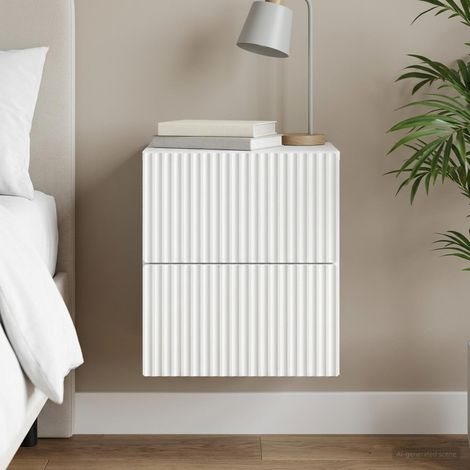 Table de chevet murale avec 2 tiroirs en bois blanc 33 x 34,5 x 40 cm, 10.1kg - PANGIVO (1/5)