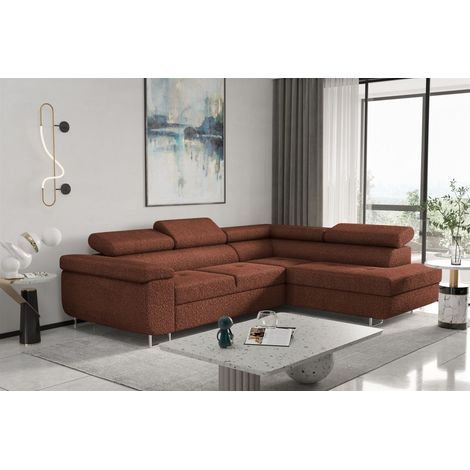 Ecksofa Sofa JADE Stoff Ascot Rostbraun mit Schlaffunktion Ottomane Rechts (1/2)