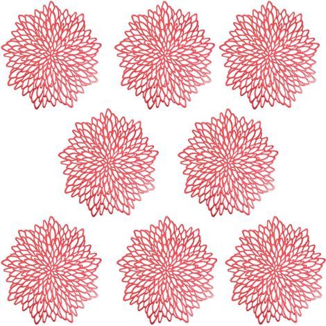 Sets de Table, PVC Lot de 8 Sets de Table Tapis de table Décor Lavables Tapis de Sous-verres Isolants Creux Résistants à la Chaleur Tapis de Table en PVC Résistant, Rouge (1/5)