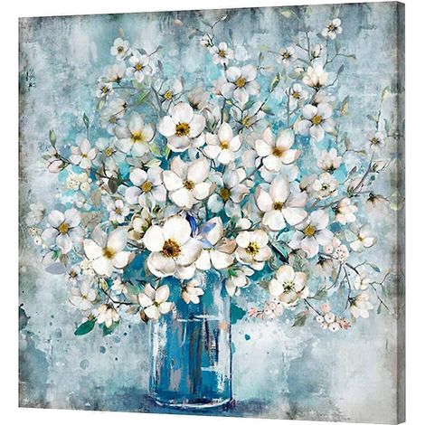 Tableau décoratif sur toile à motif floral bleu pour salon (1/5)