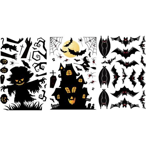 Décalcomanies Fenêtre Halloween - Imprimées Des Deux Côtés - Pour Vitre Intérieure Extérieure - 2 Feuilles - PVC Auto-adhésif (1/5)