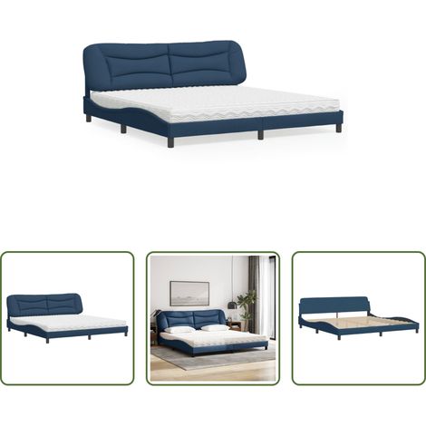 Schlafzimmer - Bett mit Matratze "Hvar" Blau 200x200 cm Stoff (1/5)